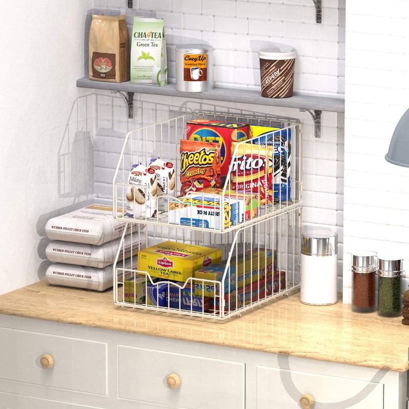 Simple Houseware 2 Pack Grid Wire Stackable Entry Basket Bin,