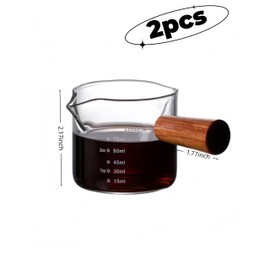 bepisof 2 Piece Wooden Handle Double Mouthed Espresso Shot Glass Set