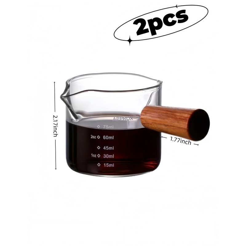 bepisof 2 Piece Wooden Handle Double Mouthed Espresso Shot Glass