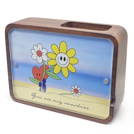 You are My Sunshine Wind Up Pen Holder and Photo Frame Music Box, 5 Inch Solid Wood Pen Holder Photo Frame Musical Box Picture Frame for Tabletop or Desktop Display (Walnut Wood)