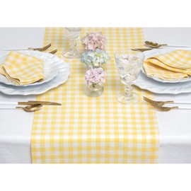 Solino Home Gingham Check Linen Table Runner 48 Inch - Marigold Yellow, 100% Pure Linen Easter Plaid Table Runner 14 x 48 Inch Ideal for Dresser and Coffee Tables