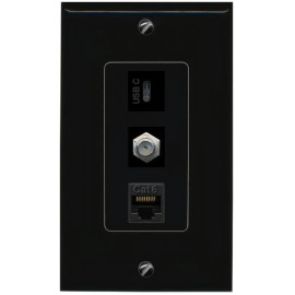Wall Plate City 3 Port CAT6 COAX USBC Wall Plate Black DecorZ
