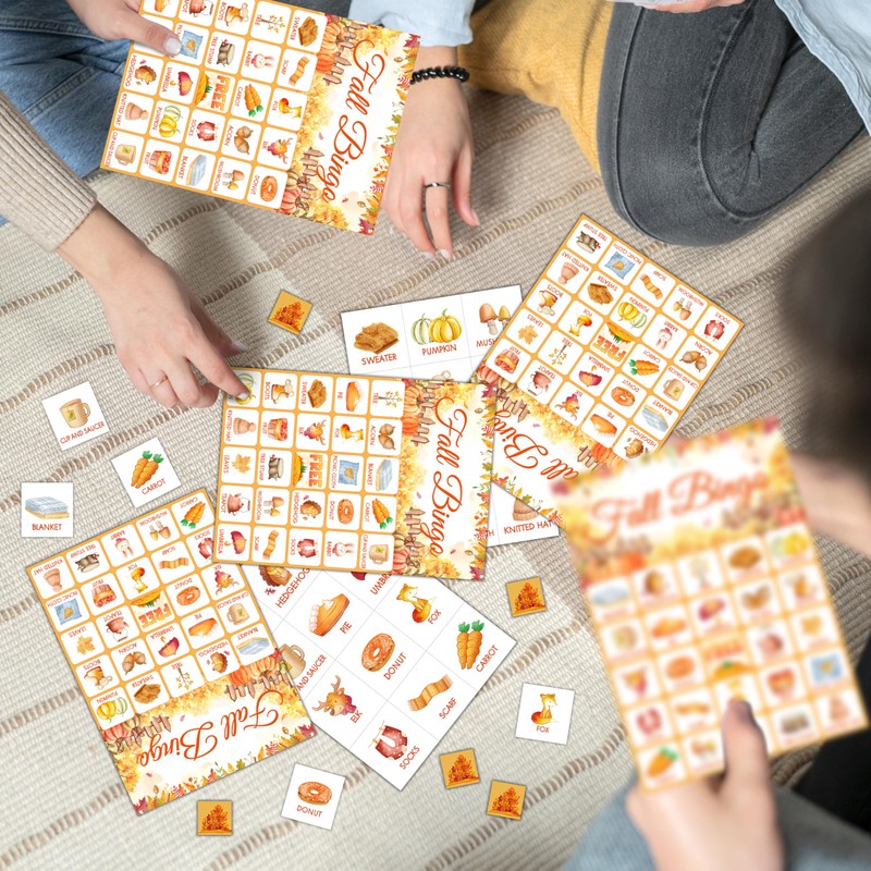 QUDNCR Fall Bingo Game, Autumn Party Bingo Cards for Adults,