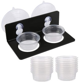 SLSON Gecko Feeding Ledge Acrylic Suction with 20 Pcs 0.5oz Plastic Cups Reptile Food＆Water Feeder Ledge Accessories for Lizards, Chameleon, Tortoise
