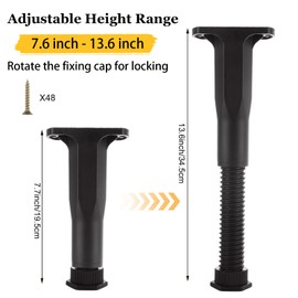 ZOFORTY 8PCS Adjustable Height Bed Support Legs for Bed Frame, Bed Center Slat Support Leg 7.6-13.6 Inch Bed Frame Support Leg Replacement for Cabinet Table Wooden Furniture