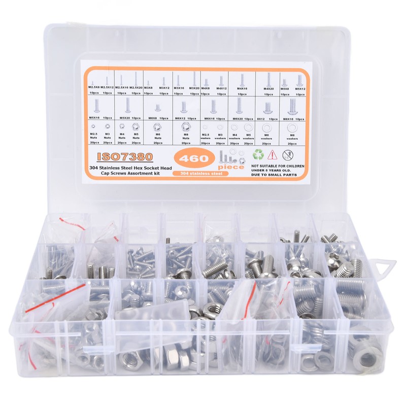 460Pcs Hex Socket Screws Kit 304 Stainless Steel Screw Nuts