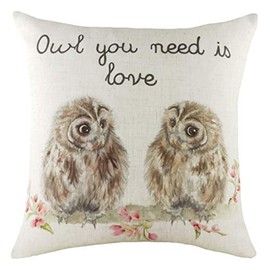 Evans Lichfield Hedgerow Owls Cushion Cover, Polyester, Linen, multicolour, 43 x 43cm