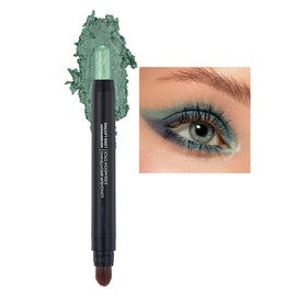 Green Eyeshadow Stick,Cream Shimmer Eyeshadow Stick Metallic Double-ended Eyeshadow Pencil,Glitter Eye Shadow Stick Waterproof Long Lasting Dual-Ended Eyeshadow Crayon with Brush for Women Eye Makeup