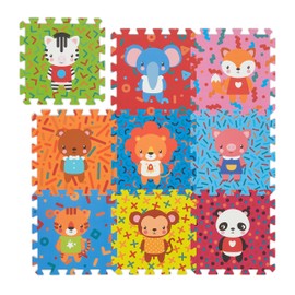 Relaxdays Puzzle Mat Animals 9 Piece Play Mat Non-Toxic EVA Foam Children's Room 86 x 86 cm Colourful