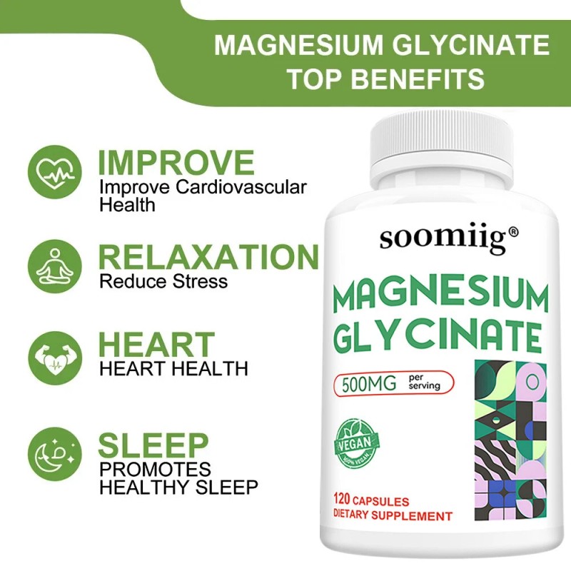 SOOMIIG Magnesium Glycinate 120 Capsules - Improves mood and sleep,
