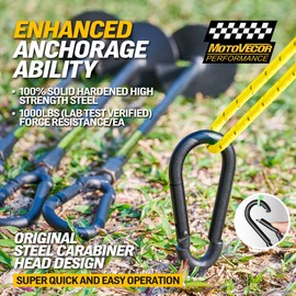 18” Heavy Duty Ground Anchors(1000lbs),Screw in Swing Set Anchors Forged from Tungsten Steel, Detachable Carabiner Design, High Wind Trampoline Stakes for Tents, Trees, Canopies, Gazebos-4 PCS