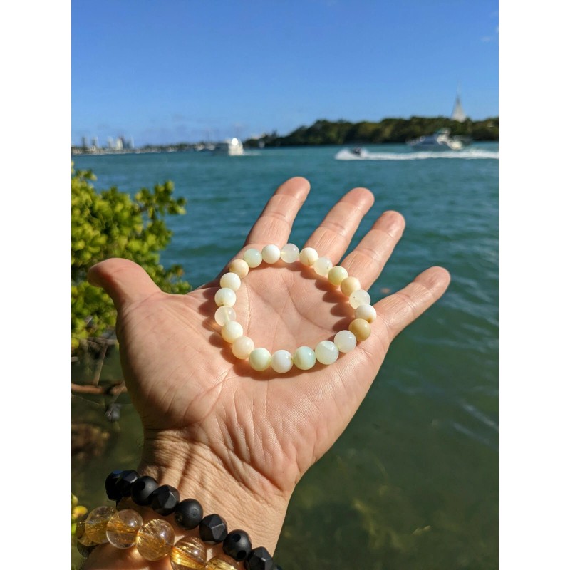 RAYON Green Opal Bead Bracelet Men Stretch 10mm 7, 7.5,