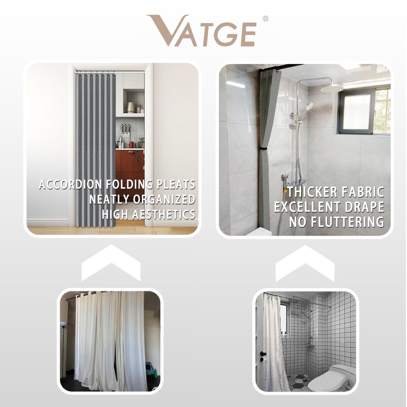 Vatge Closet Curtain for Open Closet, Pleated Folding Curtains for