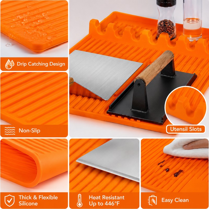 Silicone Griddle Tool Mat for BBQ Cooking – Heat-Resistant Spatula