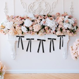 Riceshoot Pearl Bow Garland Banner for Bachelorette Party Decorations, Coquette Birthday Party, 9 Yds Bow Party Decor Banner for Bridal Shower, Wedding Favors, Engagement Supplies(Black)