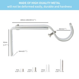 Heavy Duty Adjustable Curtain Rod Brackets,3 Pcs Premium Rod Brackets for Wall, Curtain Rod Hooks, Heavy Duty Curtain Rod Hanging Brackets for 7/8 or 1-inch Rod（Silver）