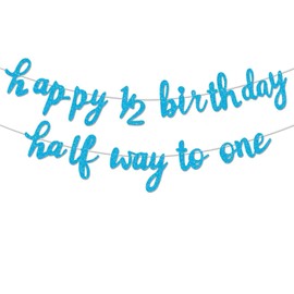 Half Way To One Banner happy 1/2 Birthday Bunting Banners for Baby Boy Girl 6 Months Old Birthday Party Decorations Baby Shower Sign Blue