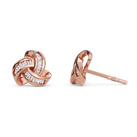 TJC White Diamond Knot Earrings for Women with Push Back in Rose gold Plated 925 Sterling Silver April Birthstone Metal Wt. 1.82 Grams