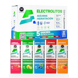 AMARTE LABS Electrolitos Sin Azúcar 1000mg Sodio 400mg Potasio Magnesio 30 Sobres 5 Sabores
