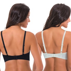 Curve Muse - Sujetadores con aros para mujer, talla grande, añade 1 y media copa, Negro, azul floral (paquete de 2), 34C