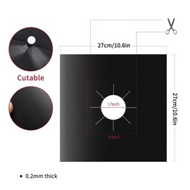 Pack of 10 Gas Hob Covers, Reusable Gas Hob Mats, Gas Range Covers, Non-Stick Coating Gas Hob Protective Mat, Non-Slip Cleaning Mat Pad for Stove, Black, Washable, 27 x 27 cm