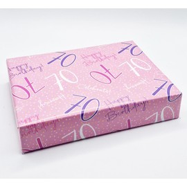 2 Sheets 70th Happy Birthday Celebrate Hooray Pink Female Wrapping Paper Age 70 Birthday Ladies Giftwrap (PA)
