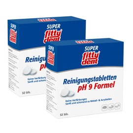 2 x Fittydent Cleaning Tablets Pack of 32 - Cleaning & Care Cleaning Tablets with Ph9 Care Formula - Prevent Discolouration