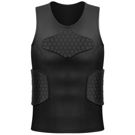 Zicac Men's Sports Shock Rash Guard Compression Padded Shirt Soccer Basketball Protective Gear Chest Rib Guards (Black Sleeveless Shirt, Medium)