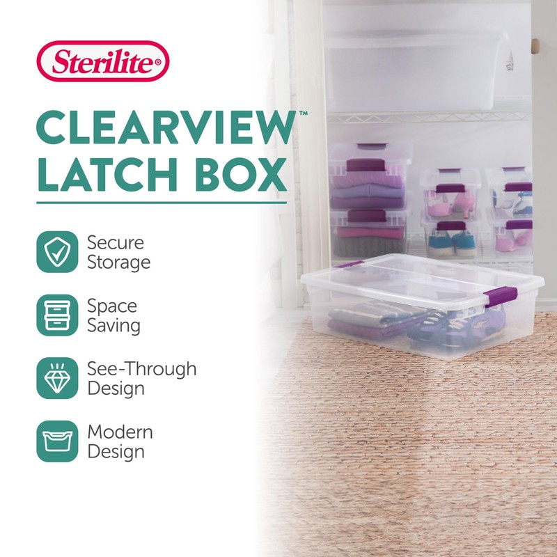 Sterilite 12-Pack 32 Quart ClearView Latch Box, Stackable Organizer Bins