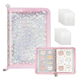 TIANTHH Sticker Notebook, Clear, Large, A5, Star Pattern Sticker Binder, Storage Binder, Clear Seal Notebook, Sticker Storage Album, Girls, Removable, 6 Holes, 20 Transparent Pockets, Perfect for