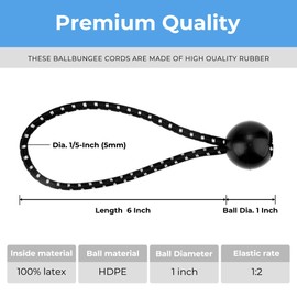 Cartman 30 Pack 6 Inch Ball Bungee Cords Canopy Ties with Elastic String for Canopy, Tarp, Straps, Tent, Black