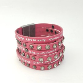 Unbranded Inspirational Good Words Bracelet in Hot Pink Leather