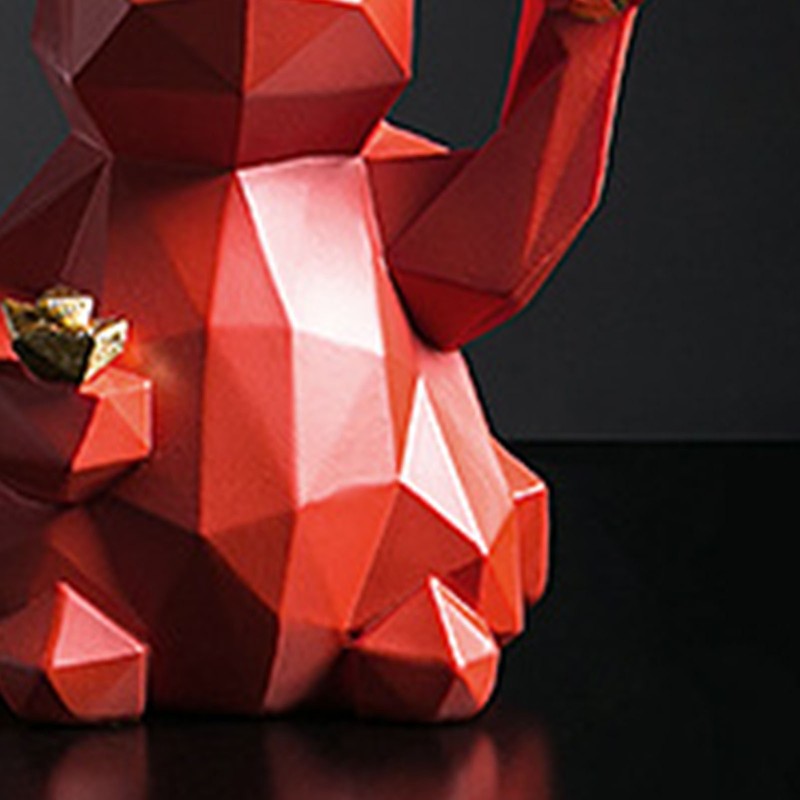 Fortune Cat Figurine Geometry Style Eco Friendly Resin Bright Red