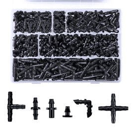 Dianrui 220PCS Drip Irrigation Fittings Kit, Barbed Connectors Parts 1/4'' Barbed Connectors Irrigation Fittings Kit for Garden Lawn Flower Pot Sprinkler Systems