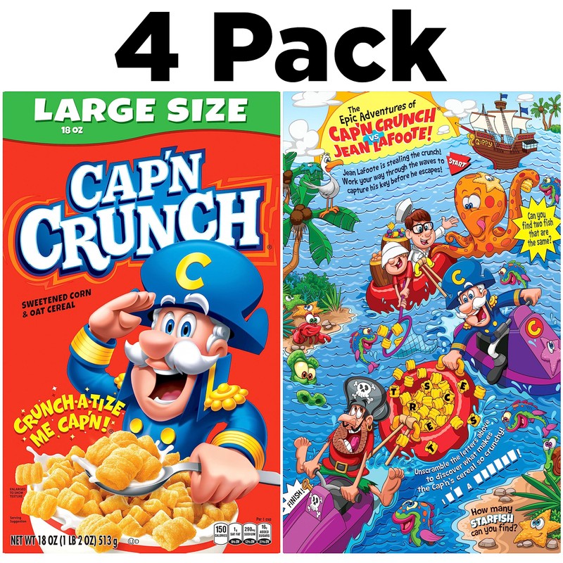 Cap'n Crunch Cereal, Original, Boxes, 18 Oz, Pack of 4