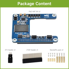 Waveshare Power Over Ethernet HAT (H), Compatible with Raspberry Pi 5 / cm 5, 5V 5A Output, Stable Performance, Supports 802.3af/at Network, Isolated Switched-Mode Power Supply, PoE HAT, Board Only