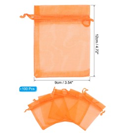 PATIKIL Organza Bags, 100 Pcs 4.72x3.5 Inch Drawstring Mini Pouches Favor Gift Candy Jewelry Bags for Christmas Thanksgiving Festival Party Wedding, Orange