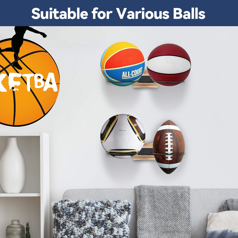 FIRINER 2 Pcs Mounted Ball Wall Storage 4 Vertical Football
