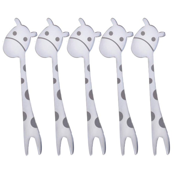 BESTonZON Fruit Forks, Cute Cartoon Animals, Stainless Steel Food Pick Forks for Kids Home, Pack of 5