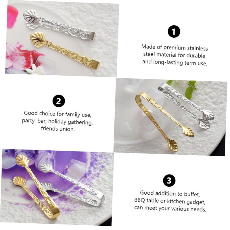 Alipis 2pcs Mini Stainless Steel Ice Cube Tongs Serving Tongs