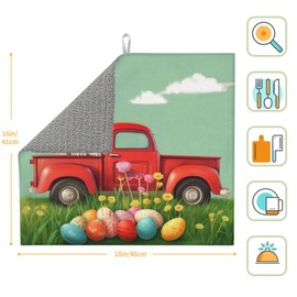 Groamaup Spring Holiday Easter Bunny Truck Cute Rabbit Eggs Dish Drying Mat Protective Pad Protector for Kitchen Counter Countertops 16 X 18 Inch
