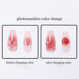 Uas Postizas de Longitud Media con Fenmeno de Cambio de Color, Rojo Claro, con Lazo 3D y Melocotn, Adecuado para Mujeres y Nias, 24pcs