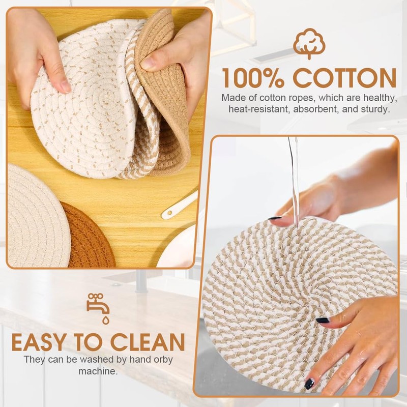 Chamgeco 10-Inch Woven Table Mats Placemats Trivets, 4PCS Heat-Resistant Cotton