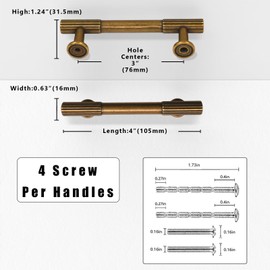 Asimerdeco 10 Pack Antique Brass Cabinet Pulls 3 Inch(76mm) Kitchen Cabinet Handles Solid Zinc Alloy Cabinet Hardware Drawer Pulls