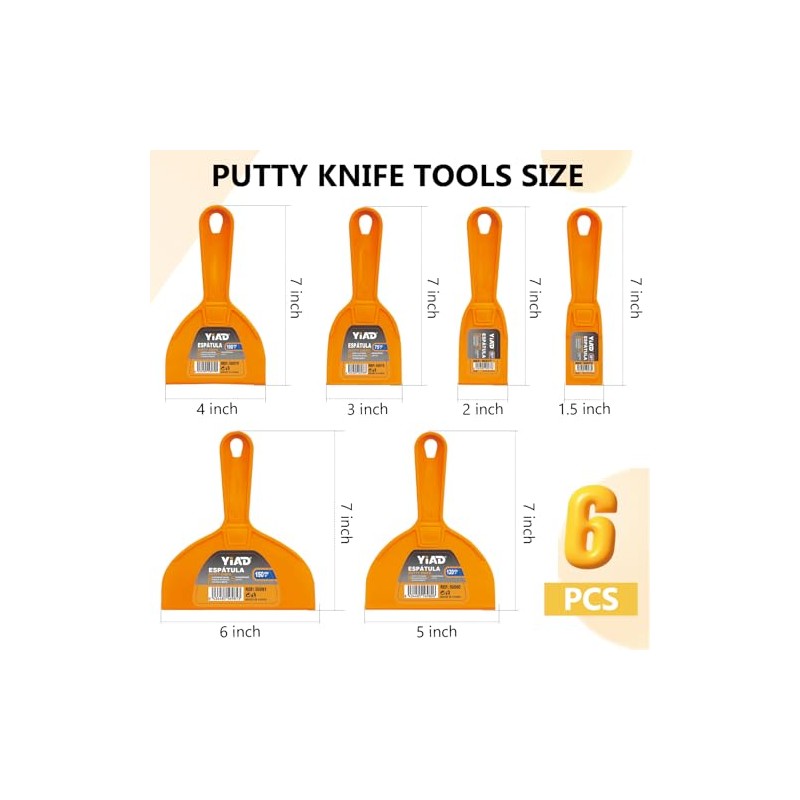 6 Pack Putty Knife 1.5" 2" 3" 4" 5" 6"