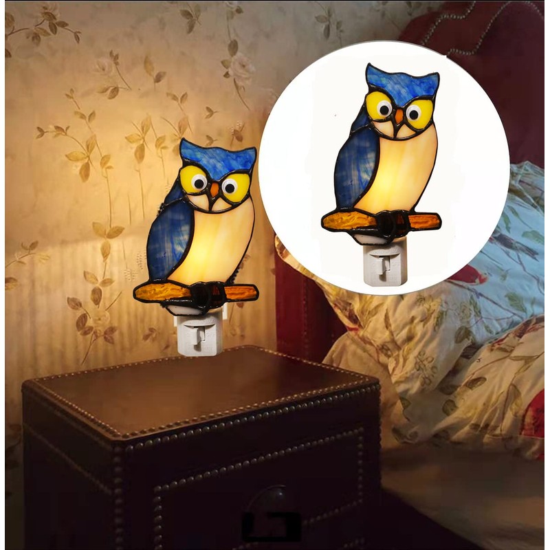 HUIMIEJU Colored Glass Owl Night Light, Children's Room Animal Night