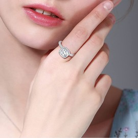 MOFEIJEWEL 925 Sterling Silver Wedding Rings for Women Engagement AAA Cz 1.6ct Round White Size 11