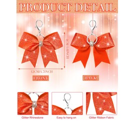 Tondiamo Cheer Bow Keychain Cheer Keychain with Rhinestones Cheerleader Keyrings for Teen Cheerleading Sports Accessory(Glitter Orange,32 Pcs)