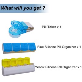 Pills Taker with Pill Organizer,Portable Pill Extractor Tool with Pill Organize Box Silicone Waterproof Tablets Storage 4 Times a Day or 1-3 Times Daily