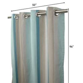Sweet Summer Living Outdoor/Indoor Sunbrella Curtain 96 inch x 50 inch Water, Weather, Fade and Stain Resistant with 8 Stainless Steel Grommets Gateway Mist Stripe